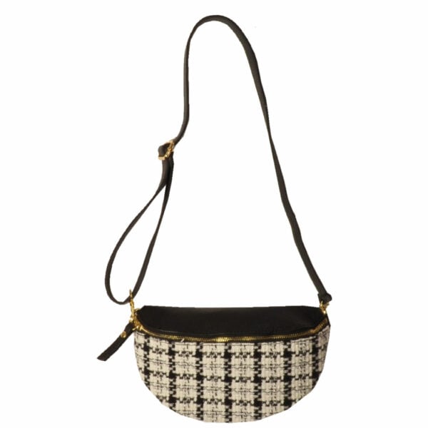 Genuine leather tweed body bag 
