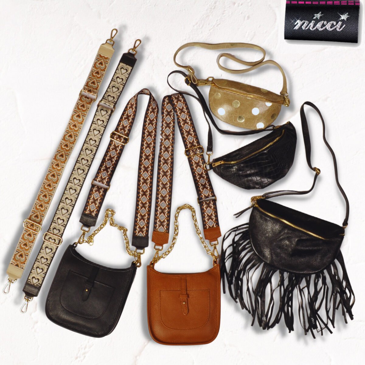 Adjustable strap genuine leather bag 