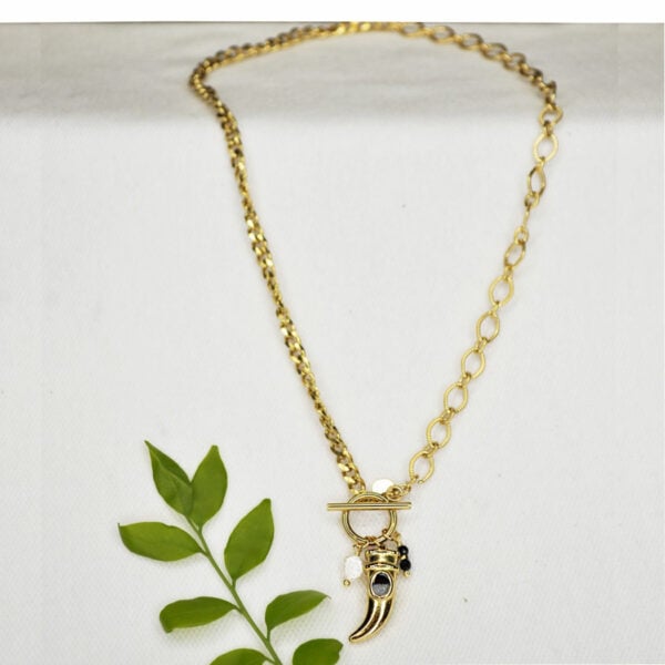 Stone horn chain necklace 