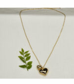 Double puff heart chain necklace 