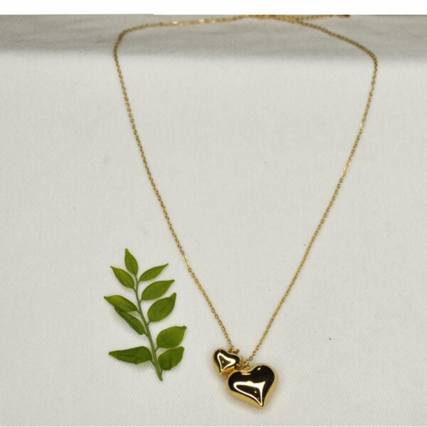 Double puff heart chain necklace 