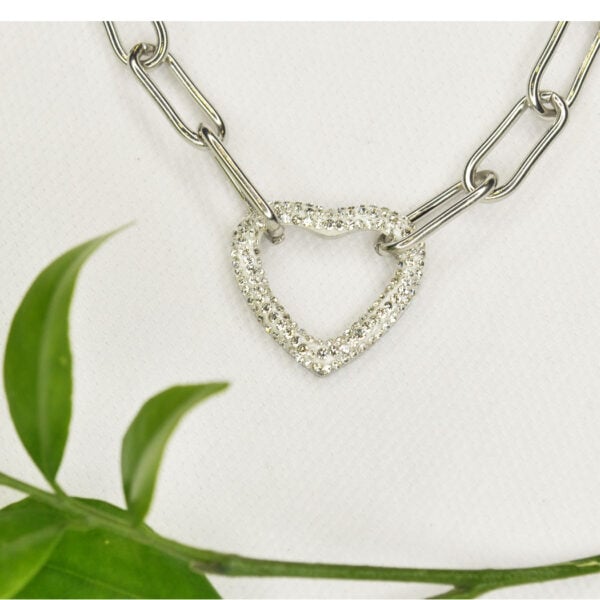 Diamante heart paperclip necklace 