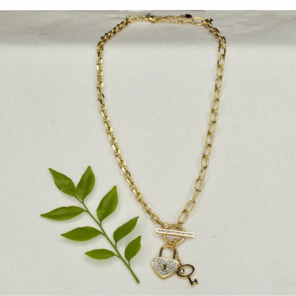 Diamante heart and lock chain necklace