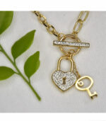 Diamante heart and lock chain necklace