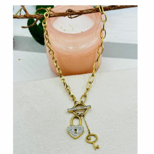 Diamante heart and lock chain necklace