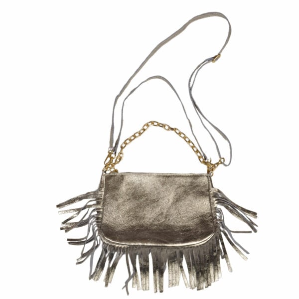 Genuine leather metallic chain bag