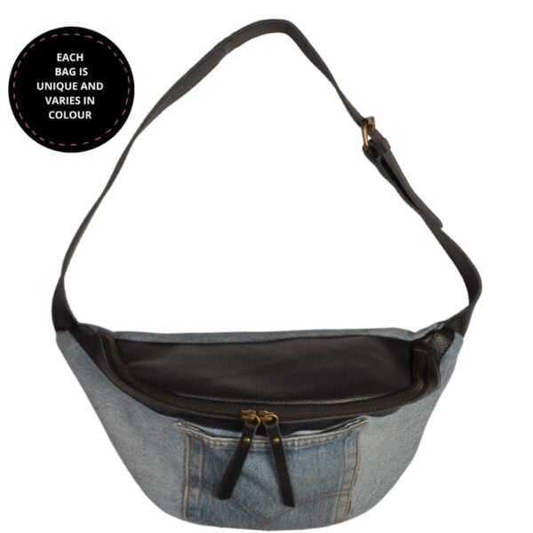 Genuine leather denim patch bag