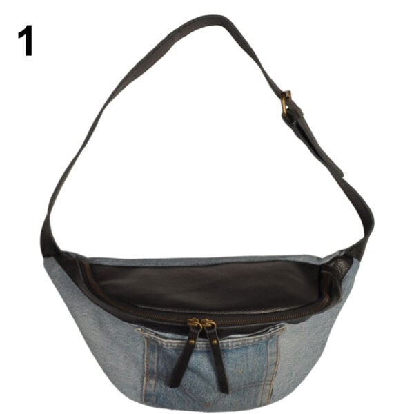 Genuine leather denim patch bag