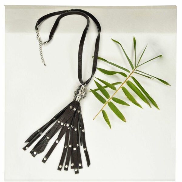 Stud leatherette tassel necklace