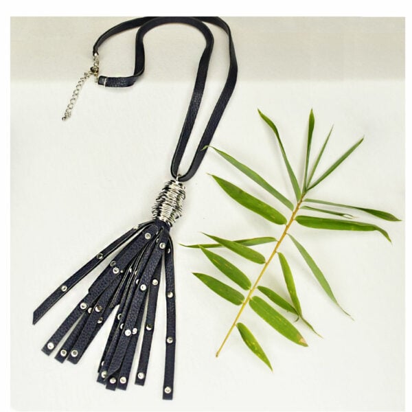Stud leatherette tassel necklace