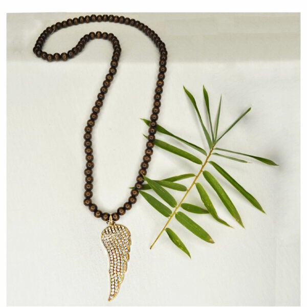 Diamante wing wooden beaded necklace