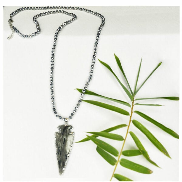 Spear pendant wooden beaded necklace