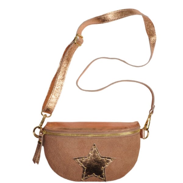 Genuine leather suede star patch bag 