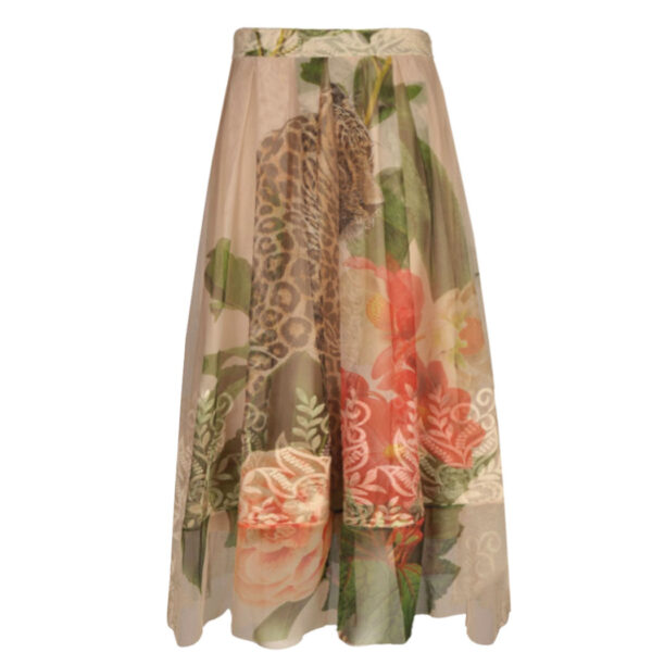 Leopard rose print embroidered mesh maxi skirt Nicci Boutiques