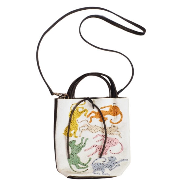 Genuine leather cheetah shopper bag