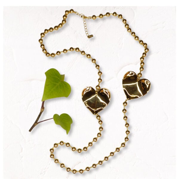 Gold ball heart necklace