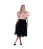 Bubble sleeve sheer check blouse