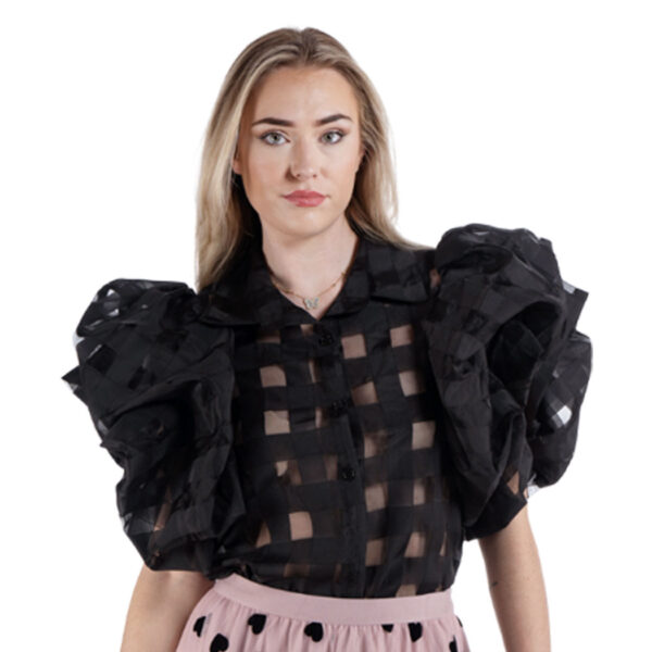 Bubble sleeve check print top