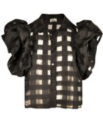 Bubble sleeve check print top