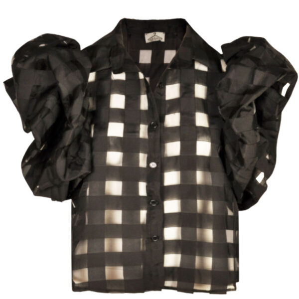 Bubble sleeve check print top