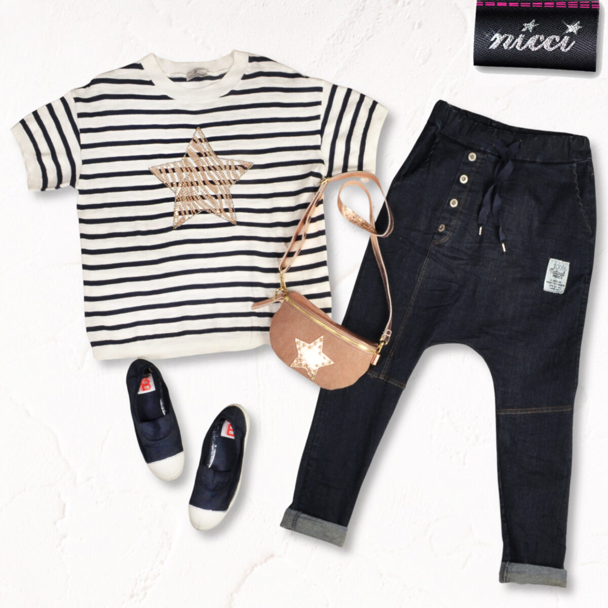 Side button denim harem pants