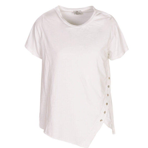 Asymmetrical button raw-edge t-shirt