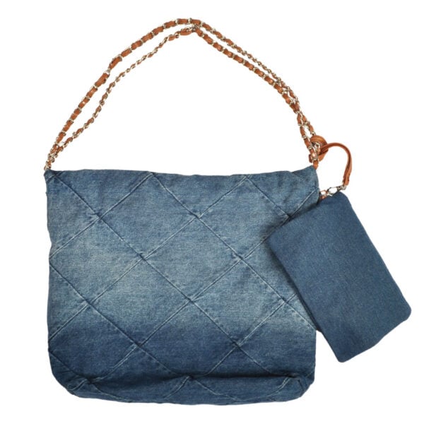 Silver chain denim diamond patch bag 