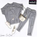 100% Linen sequin trim pants