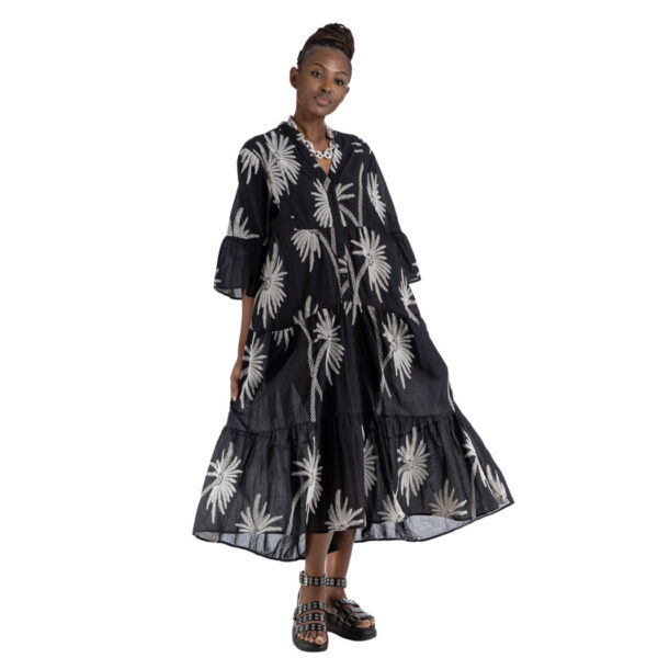Embroidered palm tree tiered maxi dress