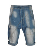 Ripped denim panel harem pants