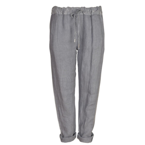 100% Linen sequin trim pants
