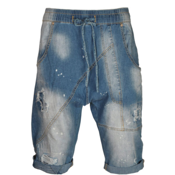 Ripped denim panel harem pants