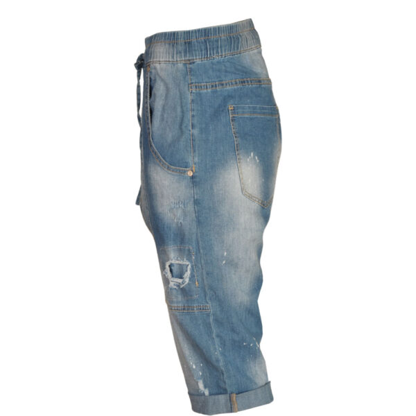 Ripped denim panel harem pants
