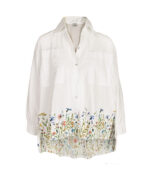 Hi-lo flower border oversized shirt