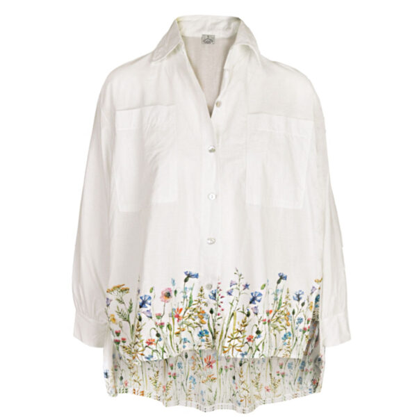 Hi-lo flower border oversized shirt