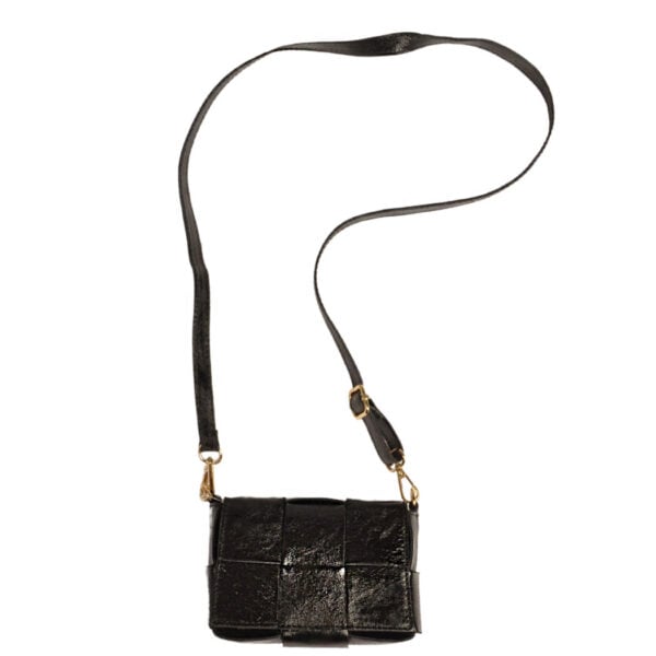 Genuine leather woven box clutch bag