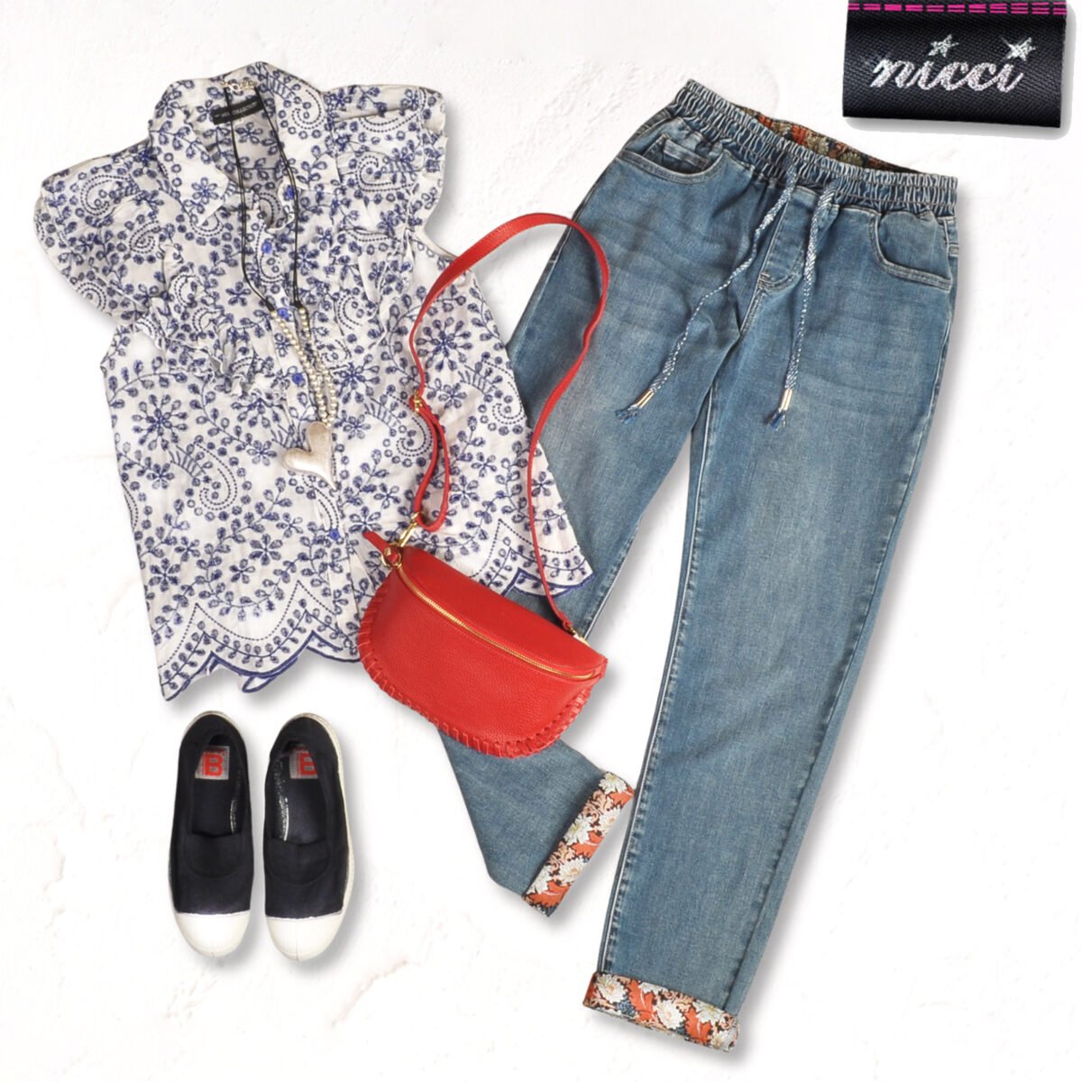 Floral turn up denim jogger