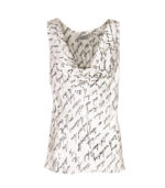 Word print cowl neck silky top
