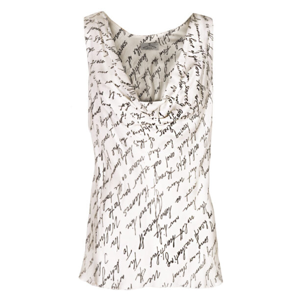 Word print cowl neck silky top