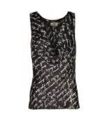 Word print cowl neck silky top