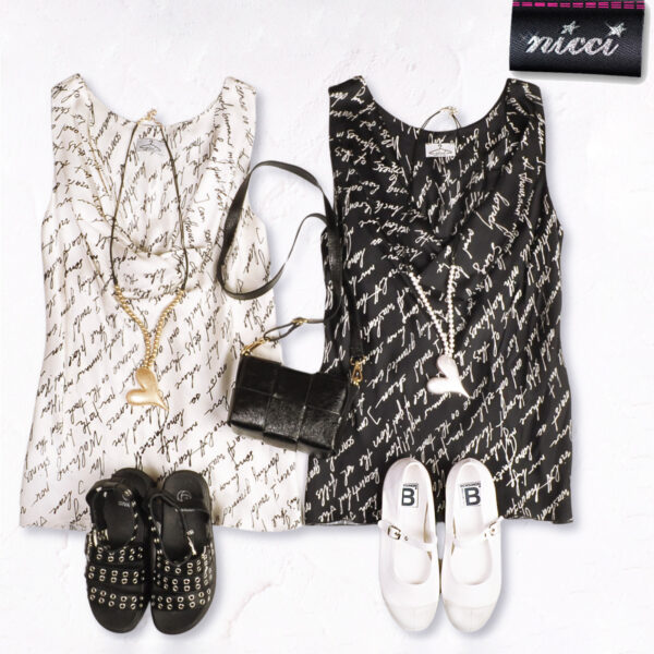 Word print cowl neck silky top