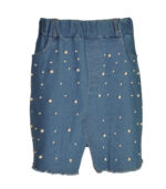 Pearl detail raw-edge mini denim skirt