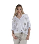 Embroidered sequin daisy oversized shirt