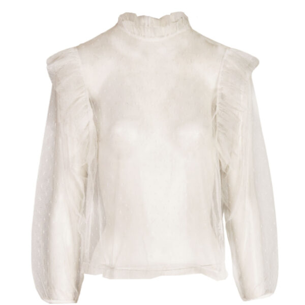 Frill mesh spotted blouse