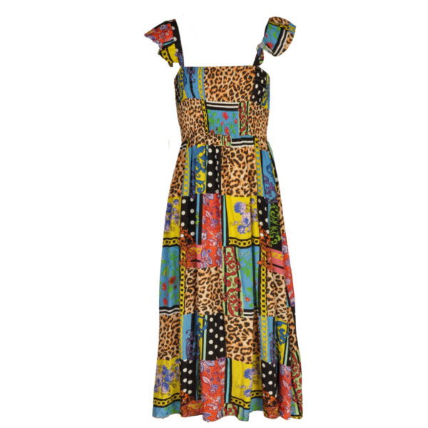 Multi patch frill maxi dress