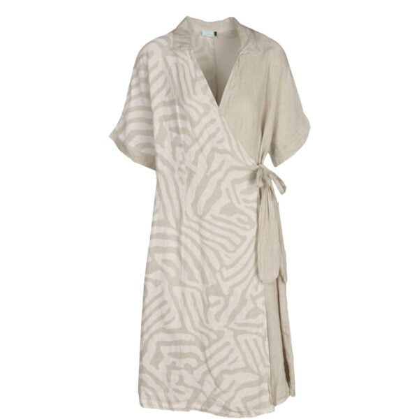 100% Linen animal print wrap dress