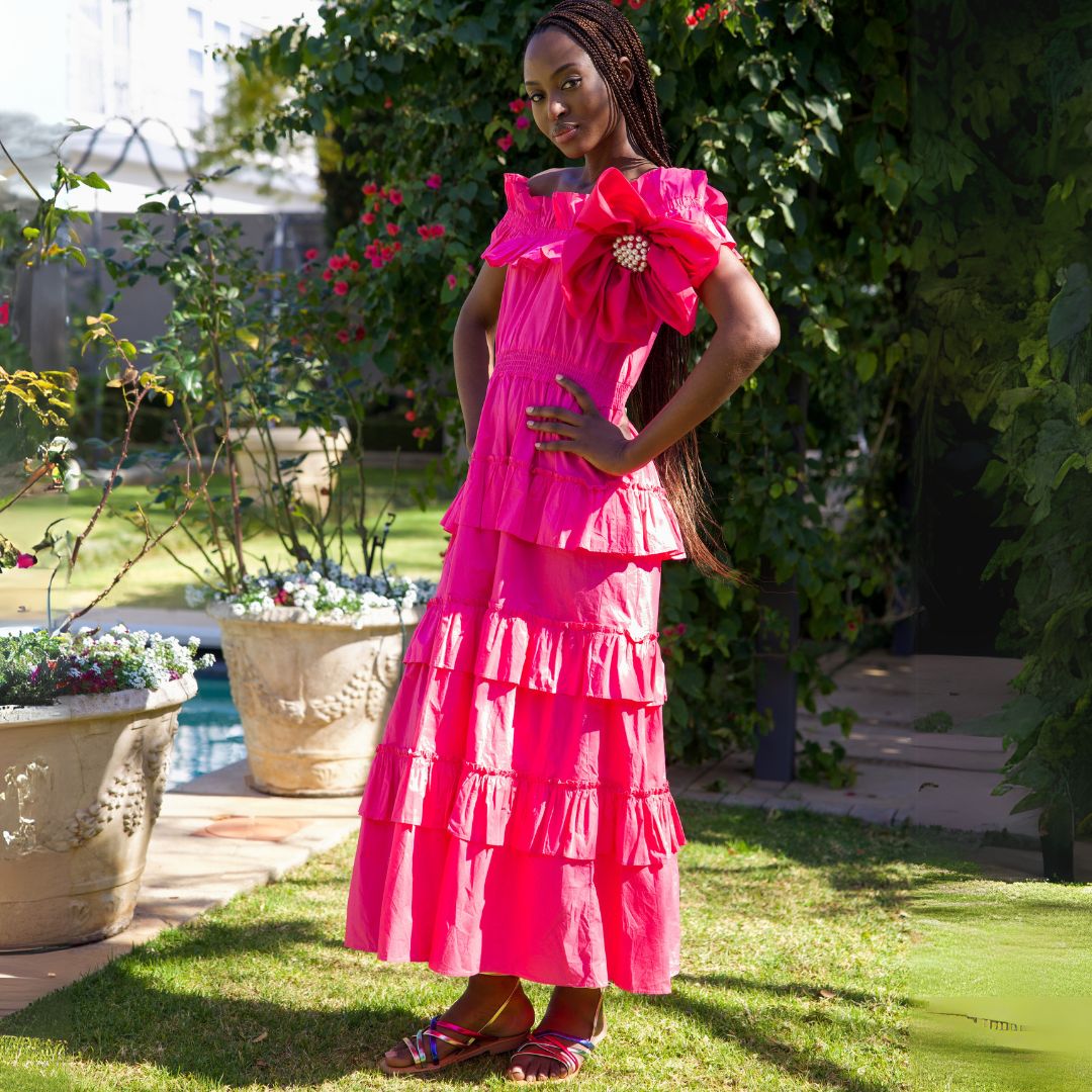 Giant pearl flower maxi dress
