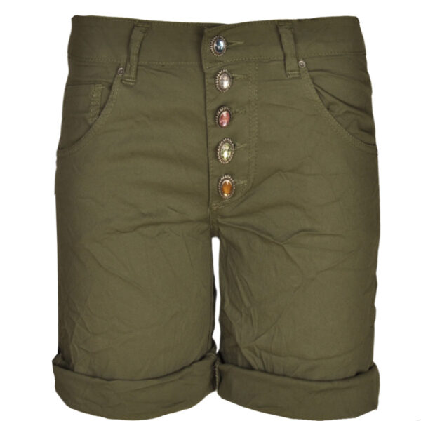 Diamante button denim style shorts