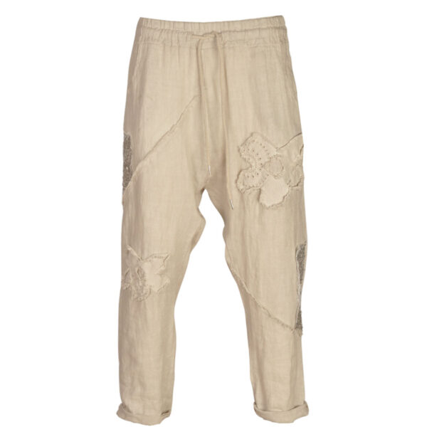 Sequined daisy anglaise linen harem pants