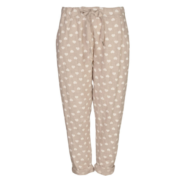 100% linen heart print pants